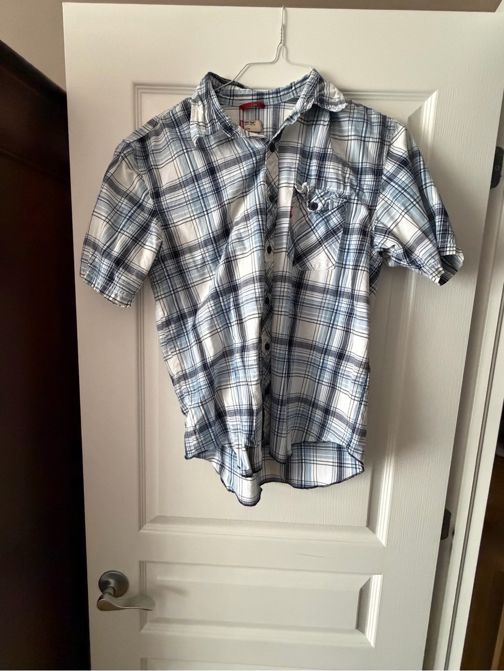 Levi's White & Blue Plaid Short-Sleeve Button-Down Shirt